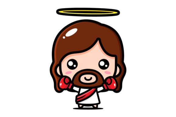 Cute Jesus Wearing Boxing Gloves Illustrations