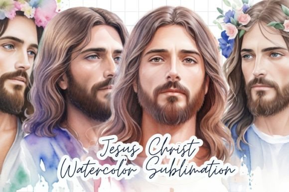 Jesus Christ Watercolor Sublimation Illustrations