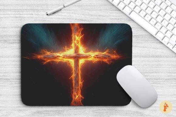 Mouse Pad Christian Cross Holy Fire Backgrounds