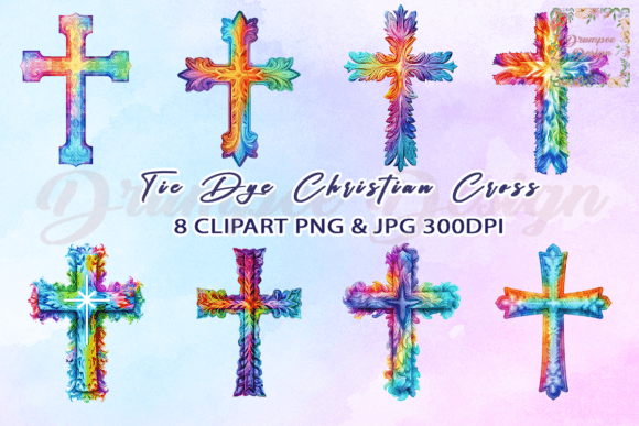 Tie Dye Christian Cross Clipart & Crafts